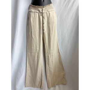 Love Tree Linen Blend Natural Beige Wide Leg Pants Mid Rise Size S Lagenlook